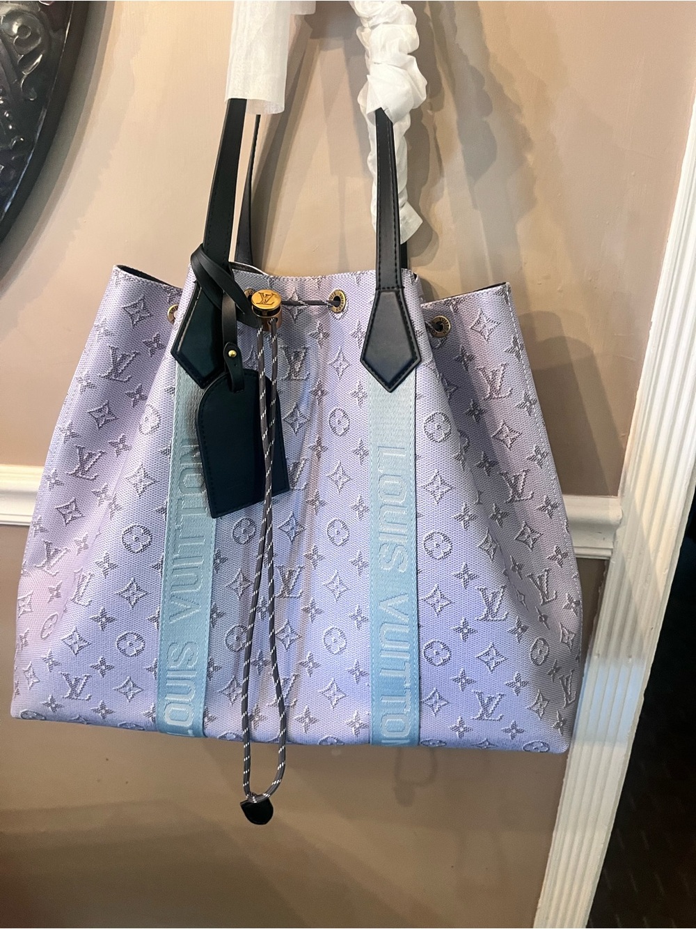 Louis Vuitton look a like Lavender Monogram Tote with Light Blue Straps - Picture 12 of 12